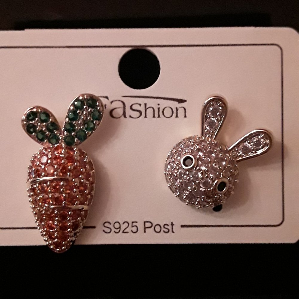 Pave Set Bunny Rabbit Stud Earrings